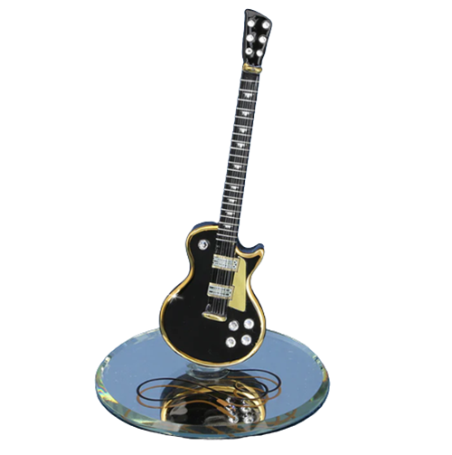 Classic Black Glass Guitar Handcrafted Collectible Figurine