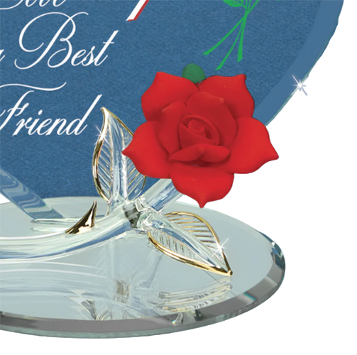Glass Red Rose My Wife My Best Friend Collectible Figurine