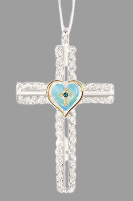Turquoise Heart Cross Christmas Ornament