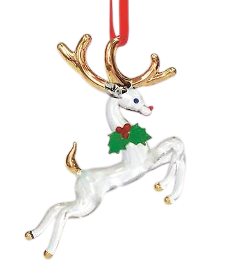 Glass Baron ~ Hanging Reindeer with 22kt gold accents Ornament