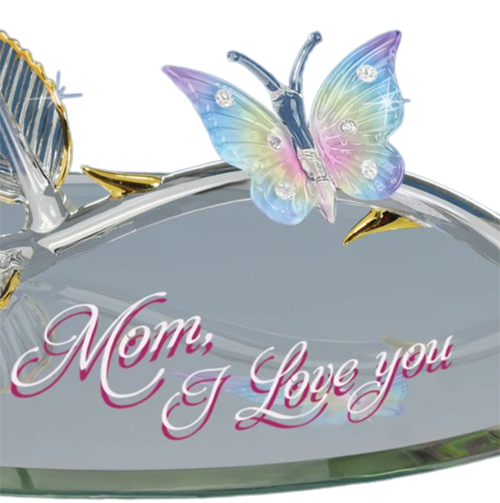 Glass Baron Rose with Butterfly "Mom I Love You"