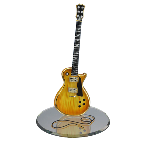 Glass Guitar Figurine Classic Woodgrain with Crystal Accents