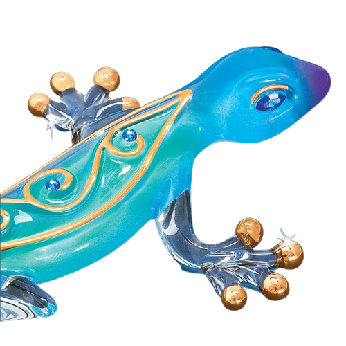 Glass Gecko Desert Jewel Figurine with Crystals and 22kt Gold Accents