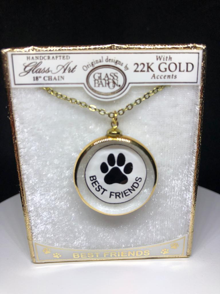 Glass Baron Paw Print Best Friend Necklace Accented with 22kt Gold