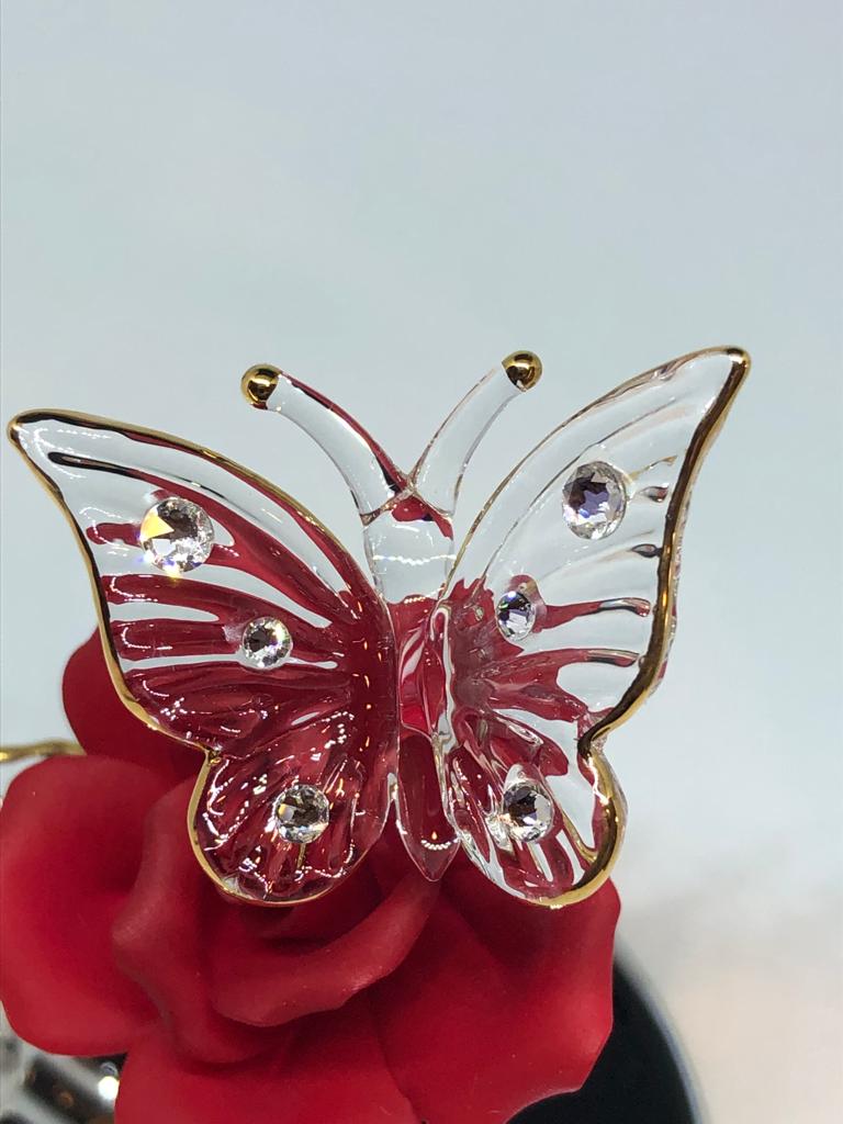 Glass Baron Butterfly with Red Rose I Love You Figurine