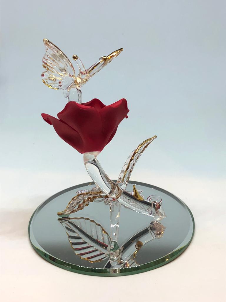 Glass Baron Butterfly with Red Rose I Love You Figurine