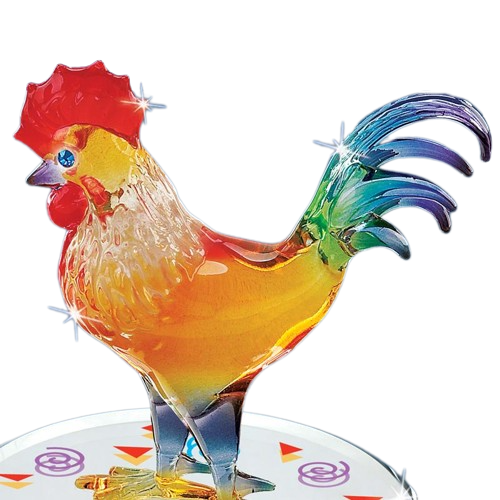 Glass Baron Sunrise Rooster Figurine with Crystals Accents
