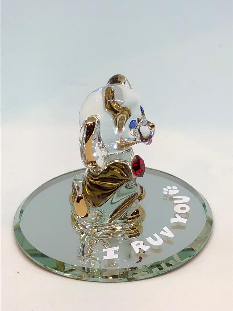 Glass Baron Puppy Collectible Figurine with Crystal & 22kt Gold Accents