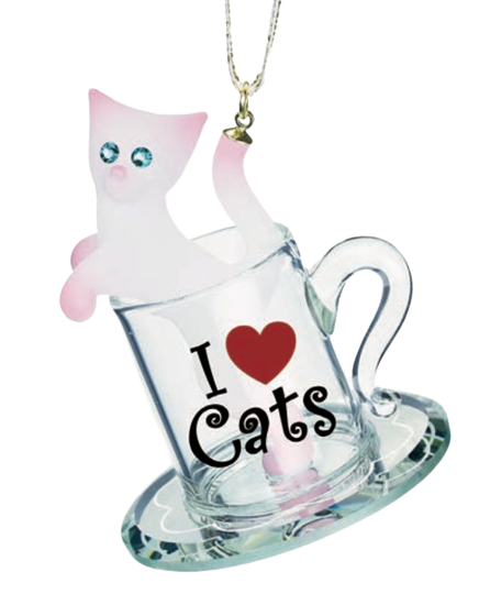 Glass Baron Kitty Cup I Love Cats Ornament