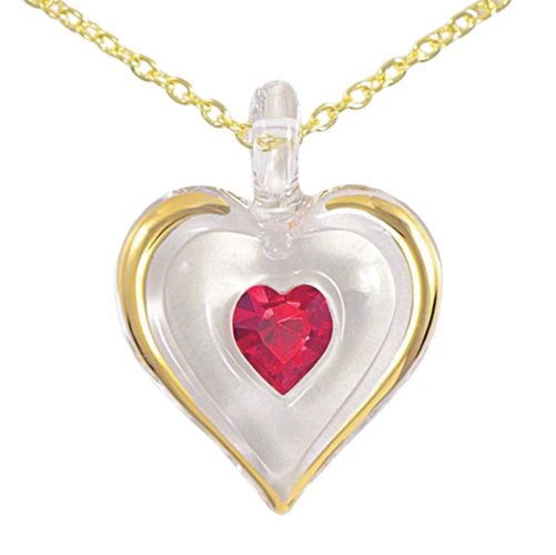Glass July Birthstone Heart Necklace Accented w/ Genuine Crystals