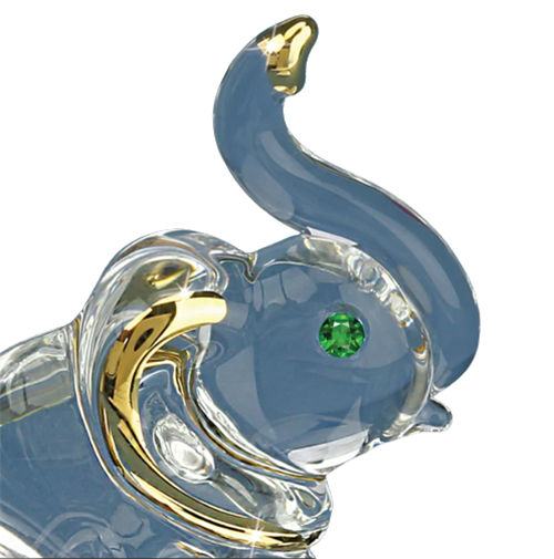 Glass Lucky Elephant Accented Genuine Crystals and Real 22kt Gold