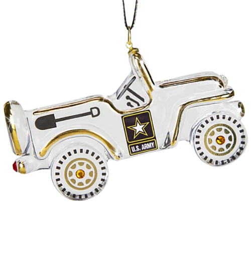U.S. Army Jeep Glass Ornament with Crystal and 22kt Gold Accents