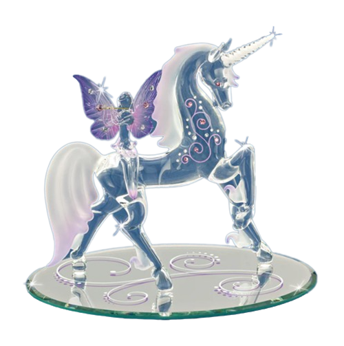 Glass Unicorn with Purple Fairy Collectibe Figurine