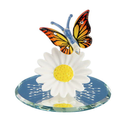 Glass Baron Butterfly and Daisy Collectible Figurine