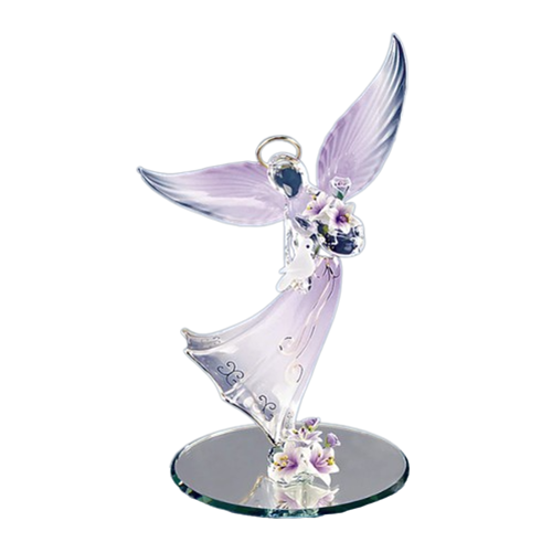 Glass Baron Lavender Angel with Dove Figurine Accented with Crystals and 22Kt Gold