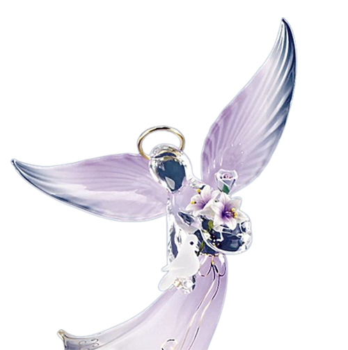 Glass Baron Lavender Angel with Dove Figurine Accented with Crystals and 22Kt Gold