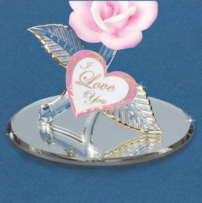 Glass Baron Hummingbird with Pink Rose I Love you Collectible Figurine