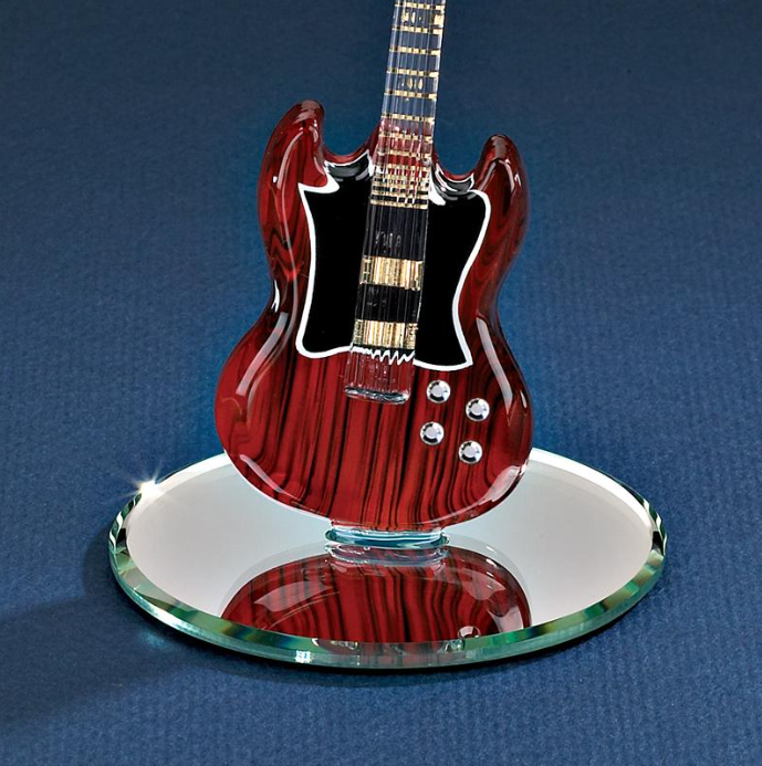 Glass Baron Mahogany Guitar Handcrafted Figurine Collectible