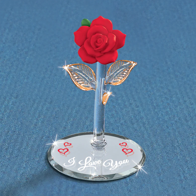 Glass Baron  Red Rose Figurine I Love You