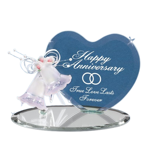 Glass Anniversary Bells and Heart Collectible Figurine