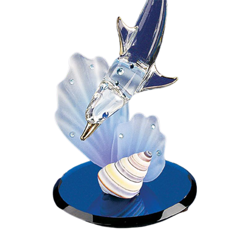 Glass Baron Dolphin on Blue Coral Figurine with Crystals Accents