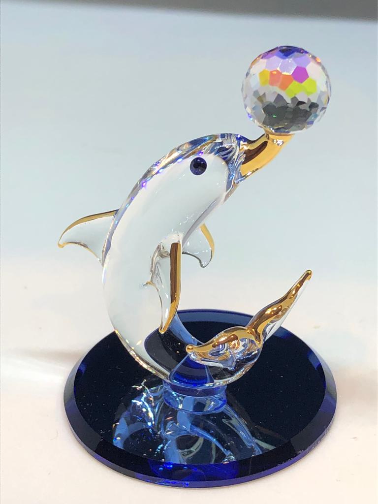 Glass Dolphin with Crystal Ball Collectible Figurine