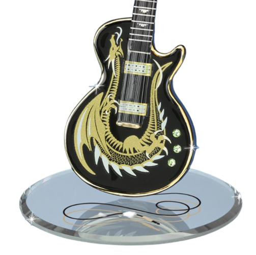 Glass Dragon Guitar Figurine with Crystal Accents