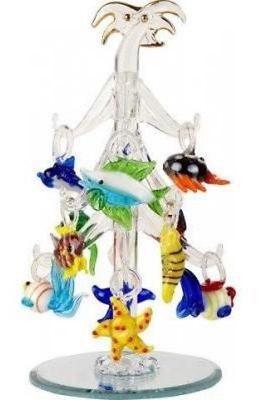 Glass Clear Christmas Tree Sea Animals Ornaments 6 inch
