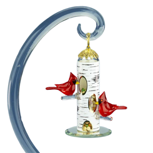 Glass Baron Cardinal Feeder Accented with Crystals and 22Kt Gold