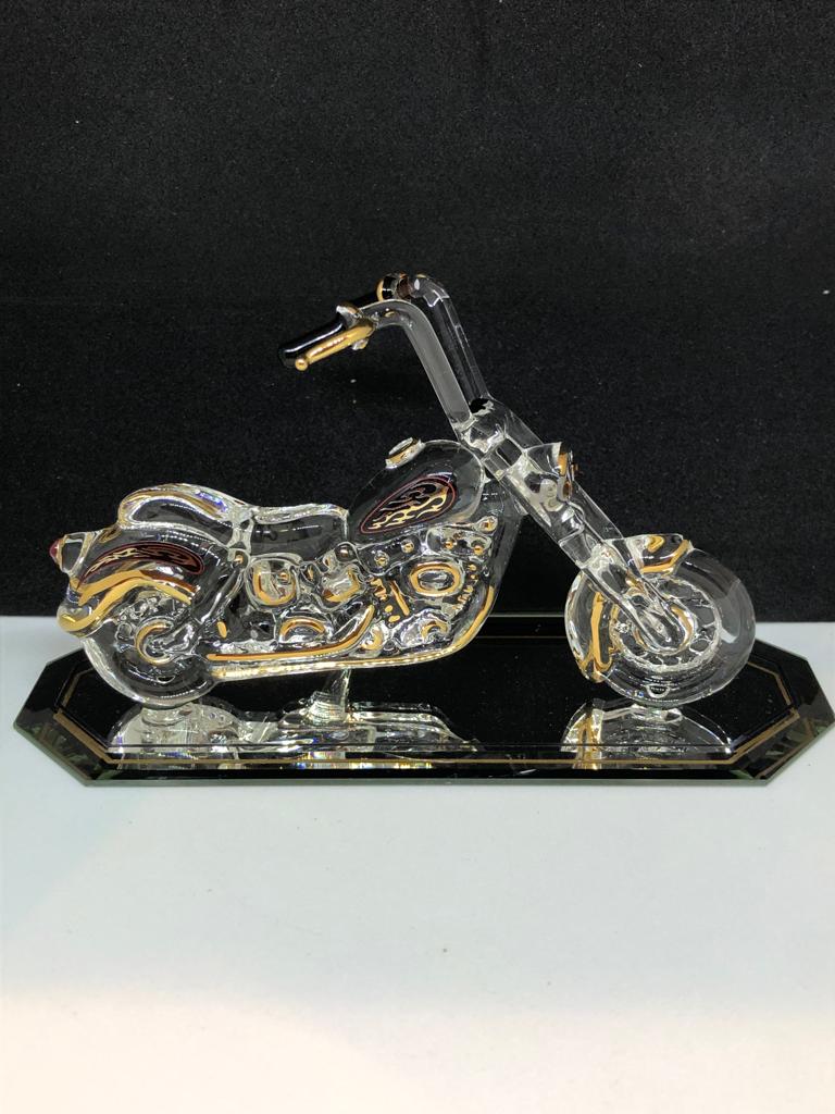 Glass Outlaw Motorcycle Figurine Accented with Crystal & Real 22Kt Gold