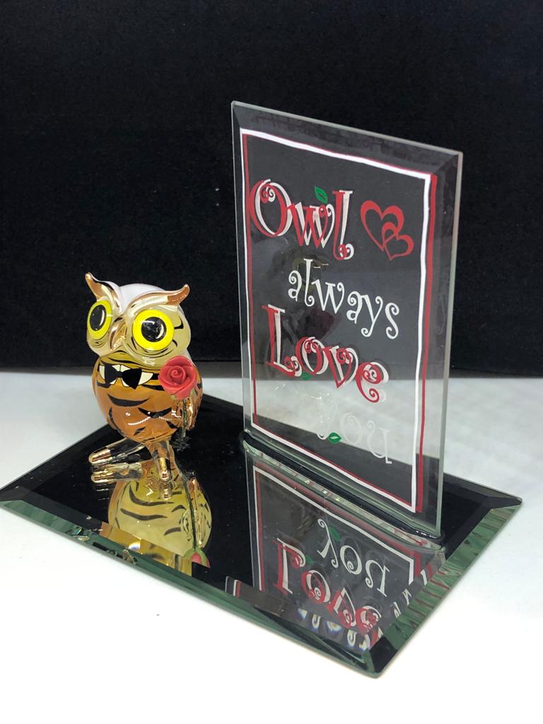 Glass Owl Figurine Always Love You with 22Kt Gold Accents