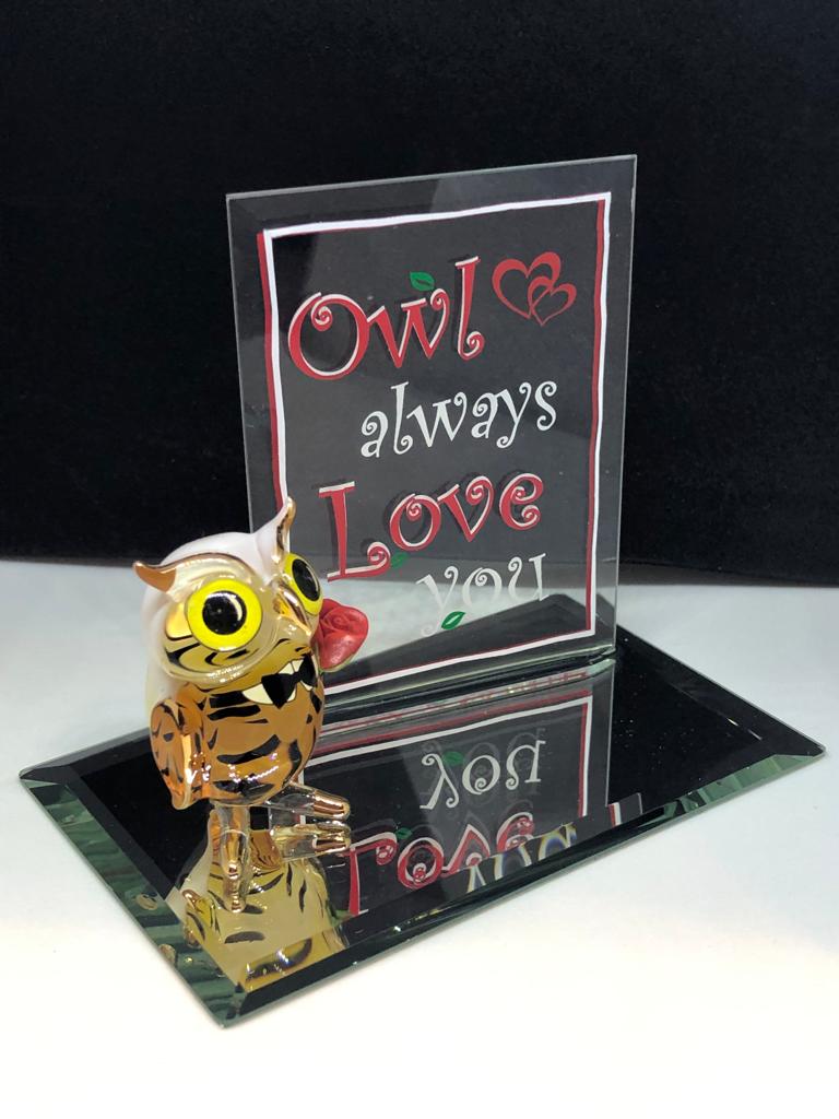Glass Owl Figurine Always Love You with 22Kt Gold Accents