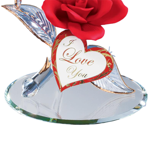 Glass Hummingbird & Red Rose Figurine Collectible I Love You