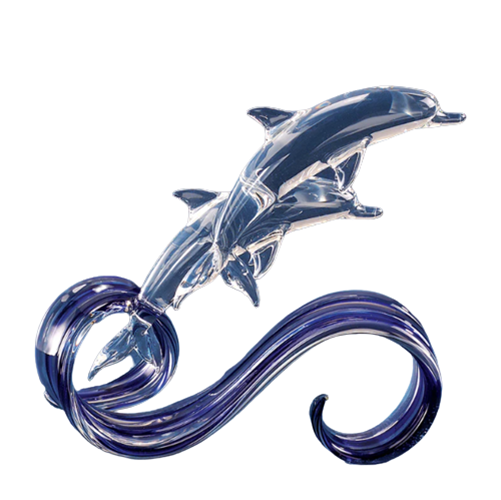Glass Blue Wave Double Dolphin Handcrafted Figurine