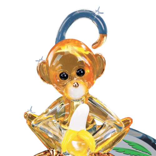 Glass Baron Airbrushed Yellow Monkey Figurine with Crystal Accent