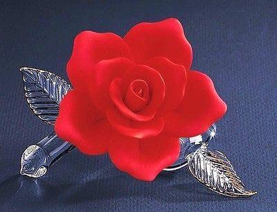 Glass Red Porcelain Rose Collectible Figurine