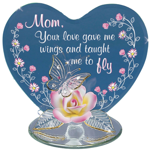 Glass Butterfly & Rose Mom Figurine Accented with Crystals