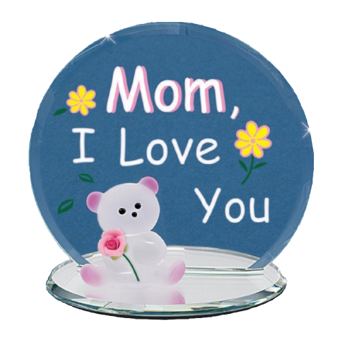 Glass Baron "Mom, I Love You" Pink Bear Figurine