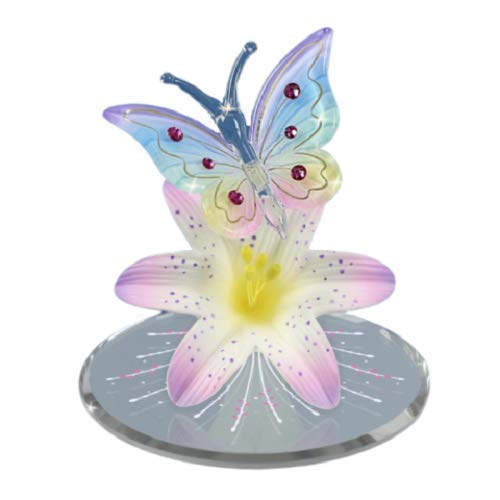 Glass Baron Butterfly and Lavender Lily Collectible Figurine