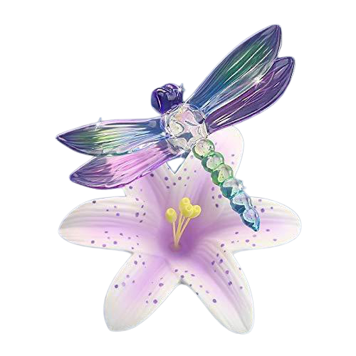 Glass Baron Dragonfly and Lavender Lily Collectible Figurine