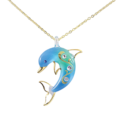 Glass Baron Turquoise Dolphin Necklace withCrystal Accents