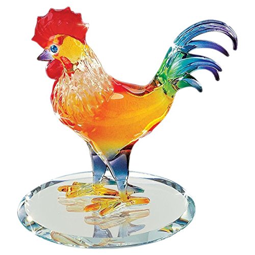 Glass Baron Sunrise Rooster Figurine with Crystals Accents