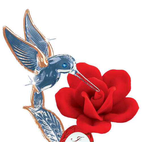Glass Red Rose with Hummingbird Collectible Figurine