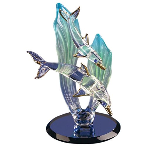 Glass Dolphin with Baby in Sea Grass Collectible Figurine