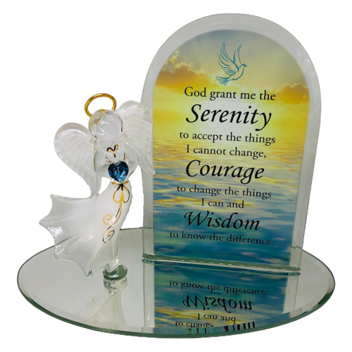 Serenity Prayer Angel Figurine With Blue Crystal Heart