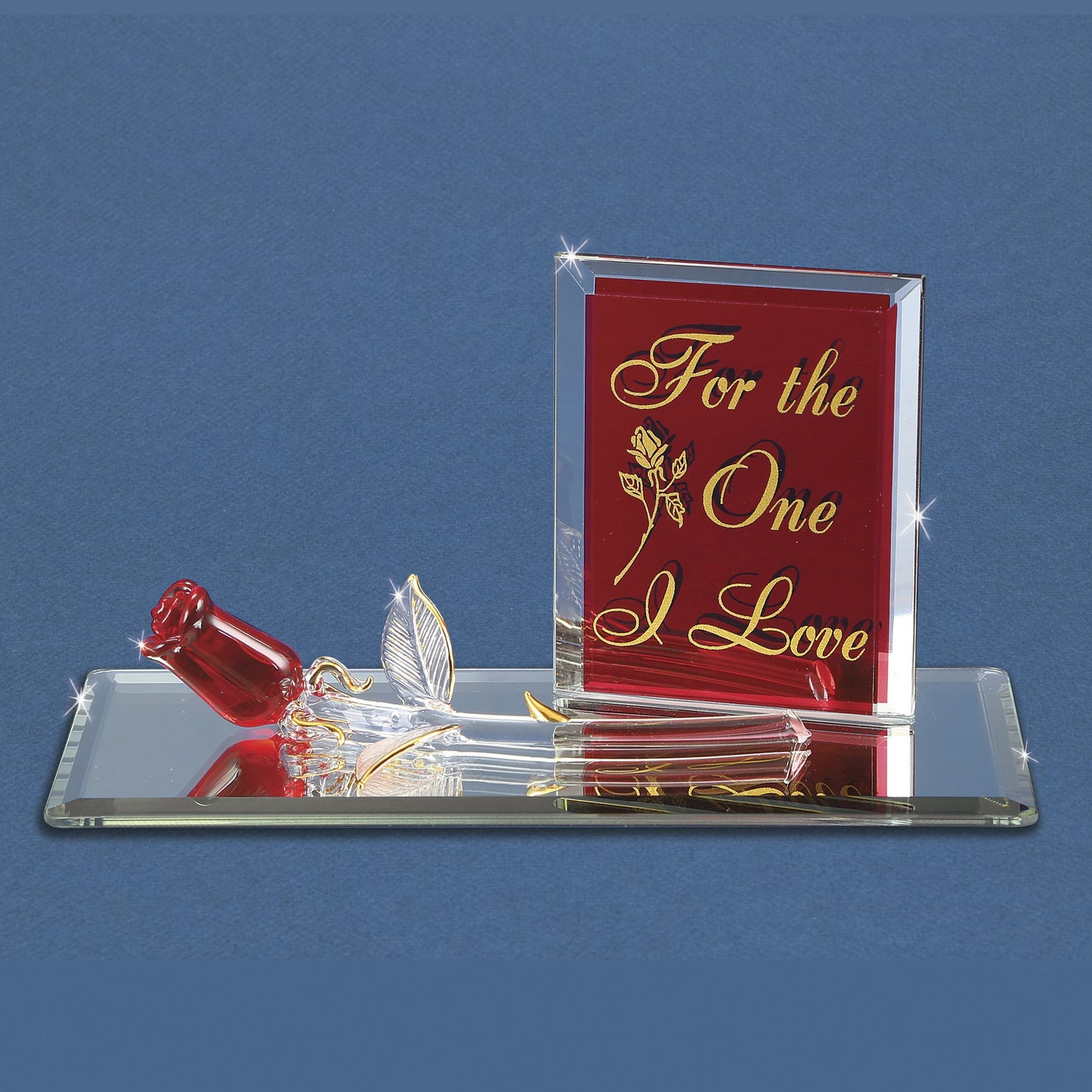 Glass Rose Figurine "For The One I Love" with 22Kt Gold Accents