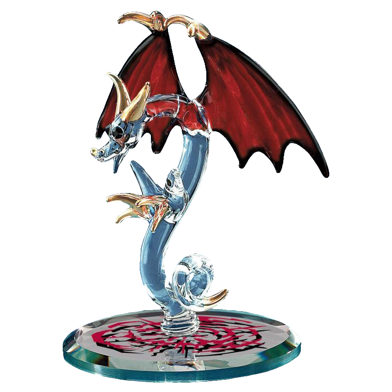 Glass Dragon with Red Wings Collectible Figurine