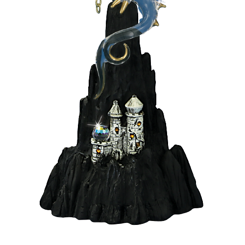 Glass Baron Dragon Figurine Castle Mountain with Crystal Accents