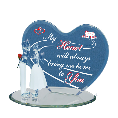 Glass Baron Couple Figurine with Decorative Heart-shaped Plaque