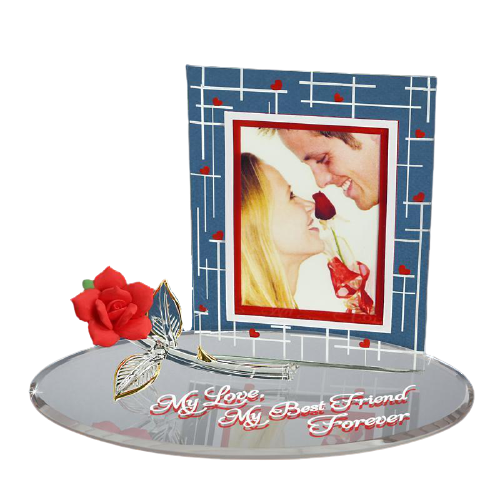 Glass Picture Frame with Rose "My Love, My Best Friend"